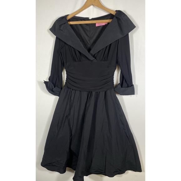 Eliza J Dress Size 10 Black Formal Fit & Flare 1950s Style Jersey Knit Satin - Picture 6 of 13